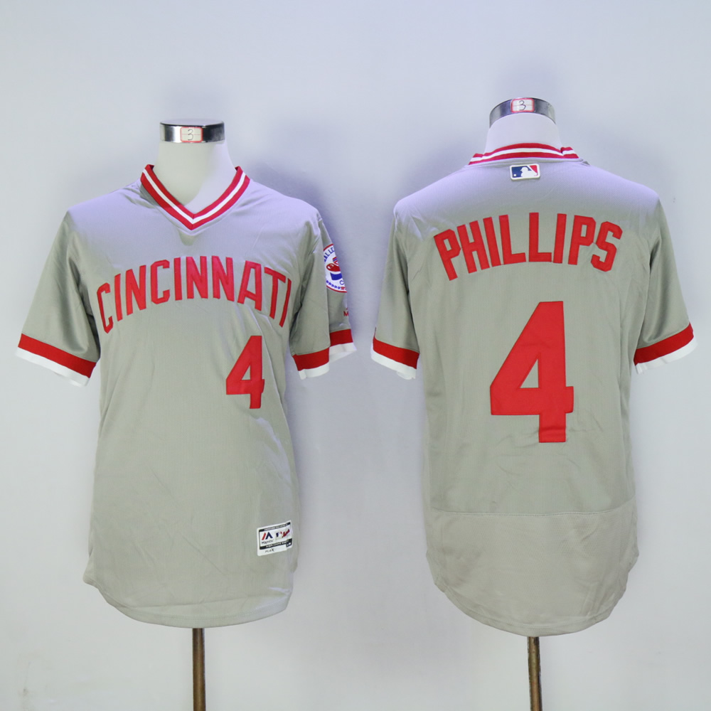 Men MLB Cincinnati Reds #4 Phillips grey Mitchell Ness 1976 jerseys->cincinnati reds->MLB Jersey